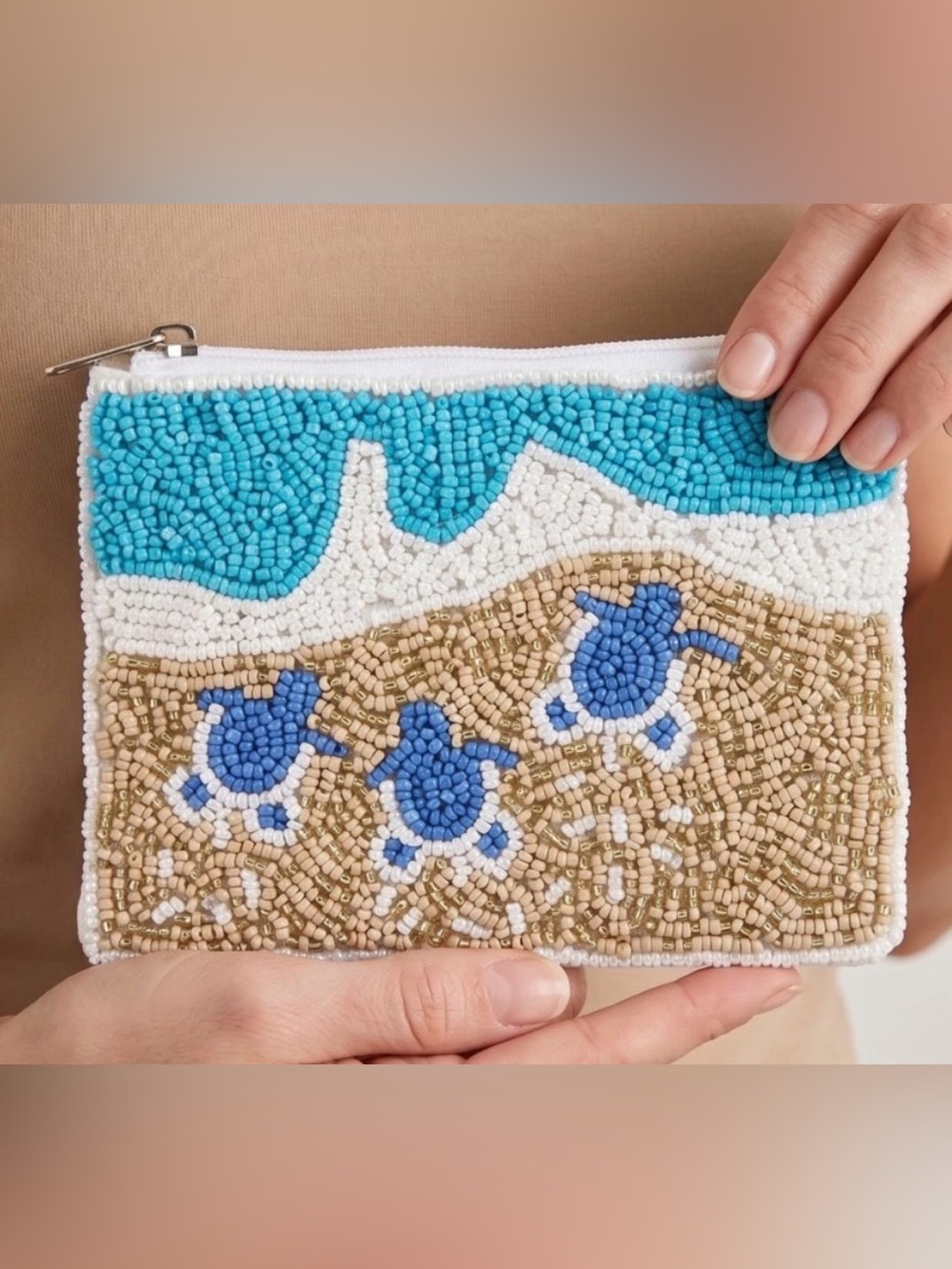 BEADED COIN PURSE Turtles On Beach